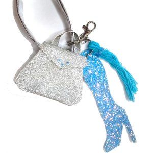Blue & Silver Keychain Set, Boot Bag Tassel And Wristlet Keychain Set, Keyrings